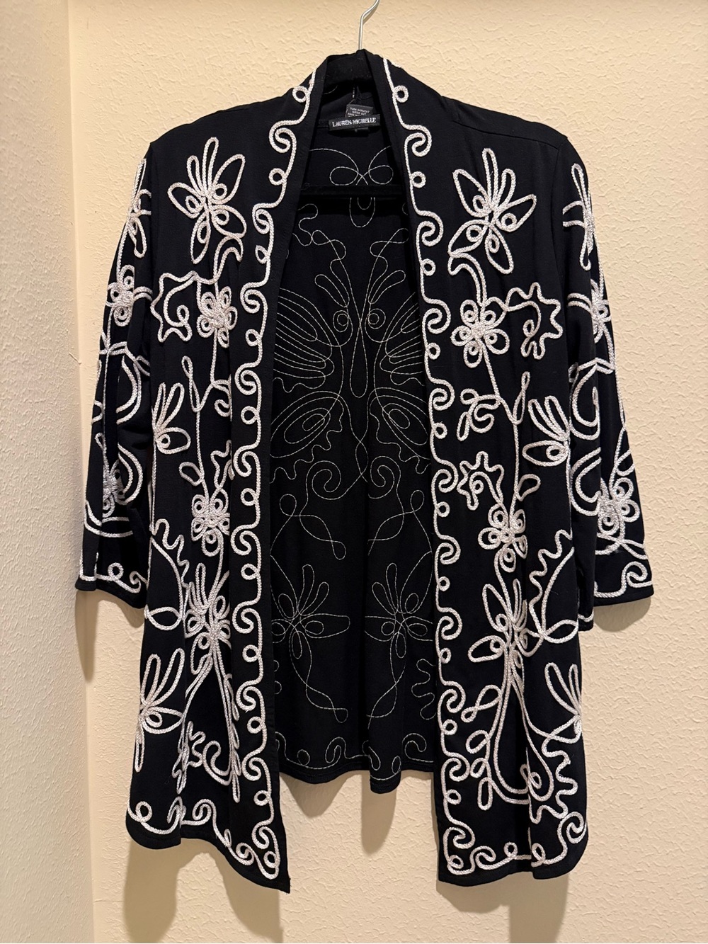 Black Embroidered Open Jacket & Pants Set - Women's Pants & Jumpsuits - Picture 2 of 7